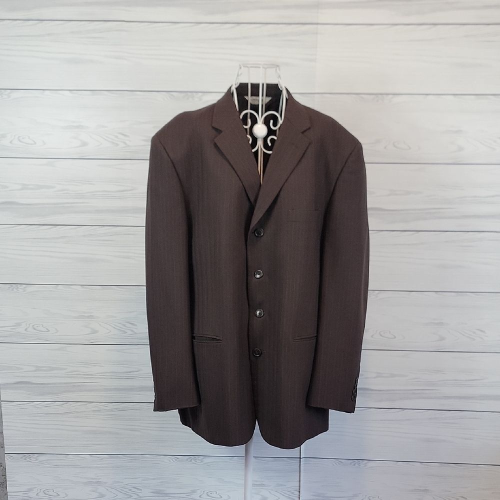 Linea Uomo Blazer Pinstriped Wool Brown Suit Jacket Mens Size 46R
